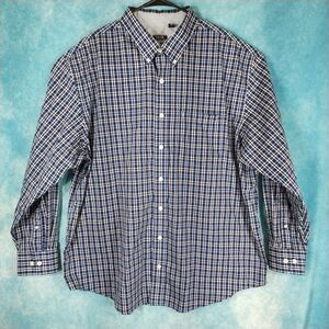 IZOD Men's Non-Iron Stretch Plaid Shirt, White/Blue, Size XXL 2XL